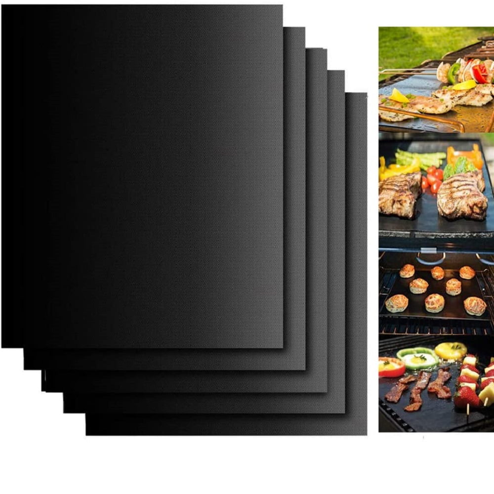 BBQ Grill Mats Set of 5 Outdoor Cooking Baking Non Stick Reusable Grilling Mat 