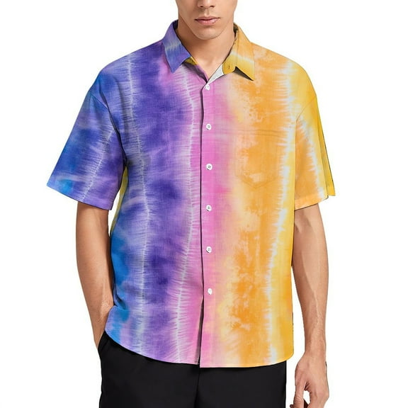 Mens Summer Colorful Tie Dye Vortex Shirts Button Down Short Sleeve Vintage Hawaiian Shirts with Pocket