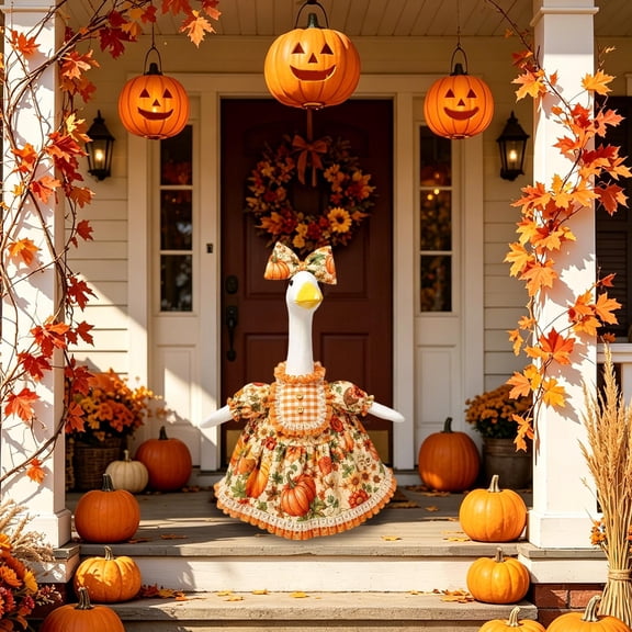 Fmbmuo 23 Inch Thanksgiving Harvest Porch Goose Costume Set Fall Garden Yard Weatherproof Decor,Yellow