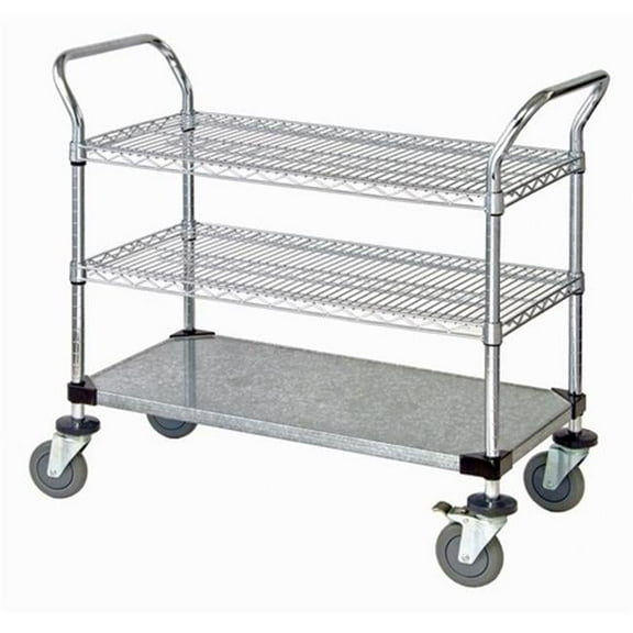 Quantum Storage WRSC-2442SS-2S Utility Cart Stainless Steel, 2 Wire & 1 Solid Shelf - 24 x 42 x 37.5 in.