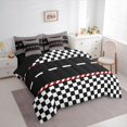 thumbnail image 2 of Castle Fairy Race Track Pattern Twin Bedding Sets 7-Piece for Boys, Checkered Flag Art Bedding Comforter Set for Bedroom, Black White,Black Reversible, 2 of 7
