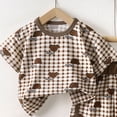 thumbnail image 5 of NIEWTR 2T 3T 4T 5T Kids Pajamas Set Toddler Short Sleeve Round Neck Tee & Soft Elastic Shorts Set Soft Airy Pajamas Gift Set Summer Sleepwear(A-Brown,7-8 Years), 5 of 6