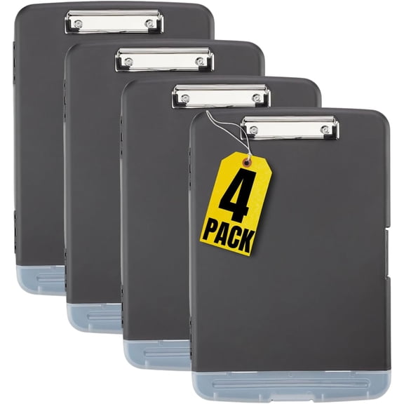 1InTheOffice Clipboard with Storage Box, Plastic Storage Clipboard, Black 4 Pack