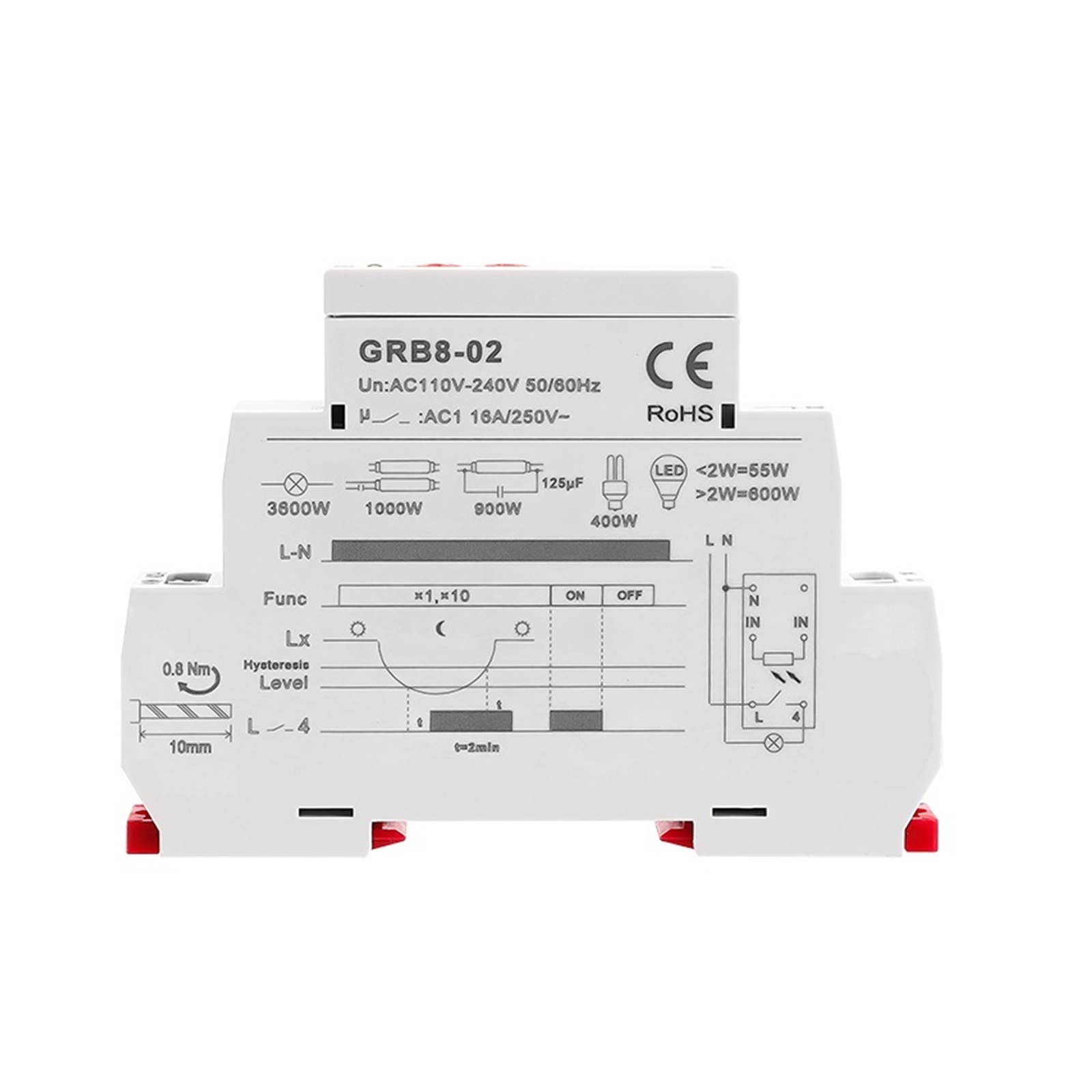 EJYWPSWD GRB8-01/02 Din Rail Twilight Switch Photoelectric Timer Light Sensor Relay AC110V-240V Auto on off
