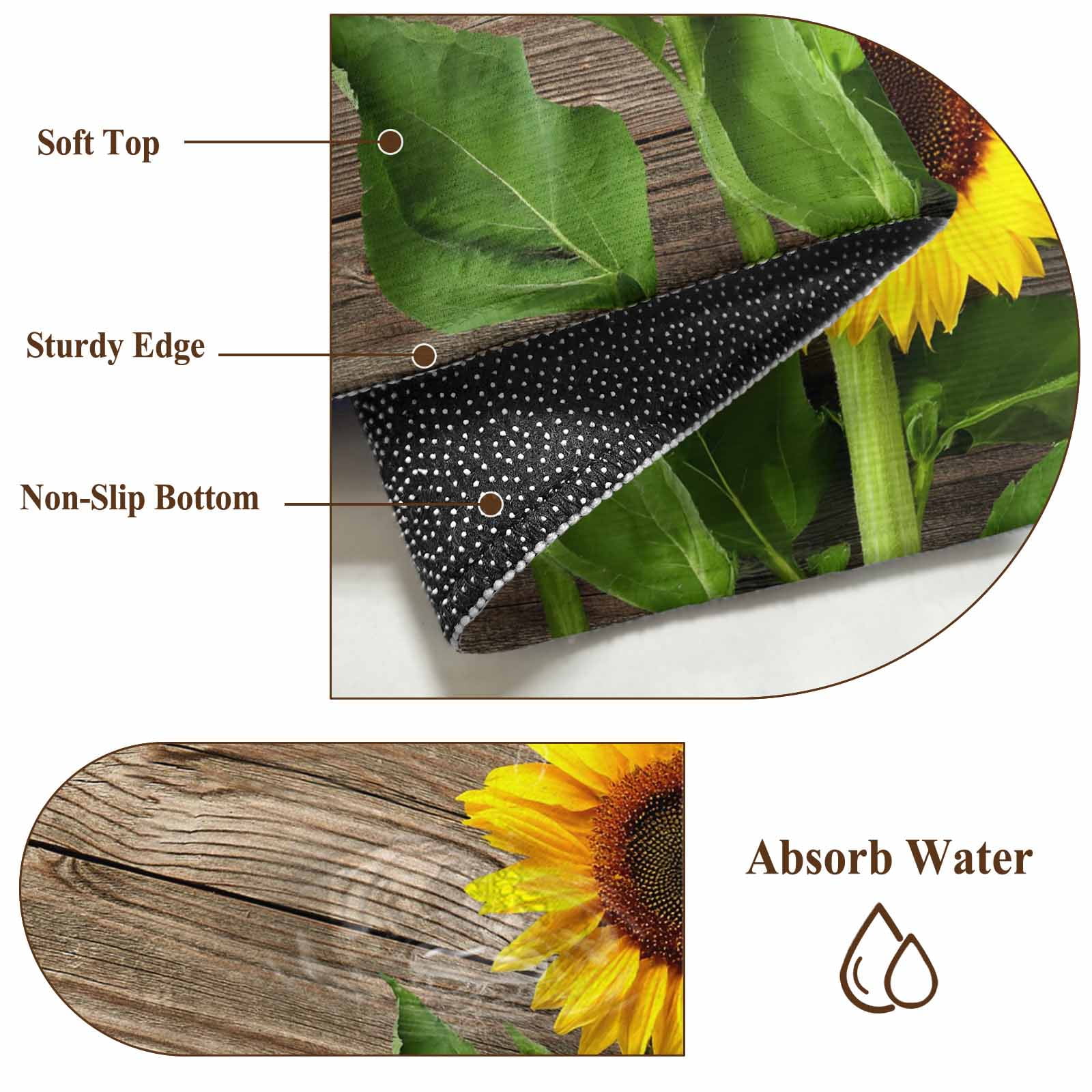 8x10 Area Rugs for Living Room, Spring Sunflowers Non Slip Area Rugs for Kitchen Bedroom Entryway, Country Farmhouse Brown Wooden Plank Washable Carpet Runner Rug Floor Mats for Bedroom Home Decor