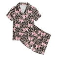 thumbnail image 4 of HNMKIU Girls Leopard Print Flannel Pajama Set Cozy Two Piece Loungewear Soft V-Neck Sleepwear Outfit With Bow Detail For Toddlers And Kids Khaki,12-13 Years, 4 of 5