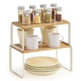 thumbnail image 1 of Estante Organizador, Juego de 2 Estantes para Mostrador, Organizador Cocina, Especiero, Apilable, Metal y Bambú, Beige Natural, 1 of 7