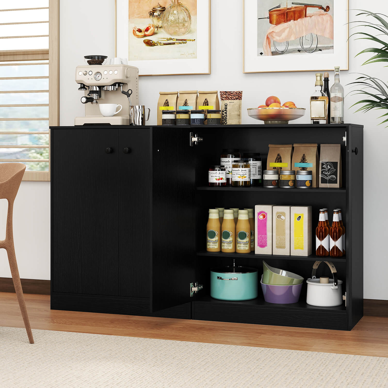 Costway 2-Door Storage Cabinet Freestanding Storage Organizer with 3-Tier Shelf Entryway Black
