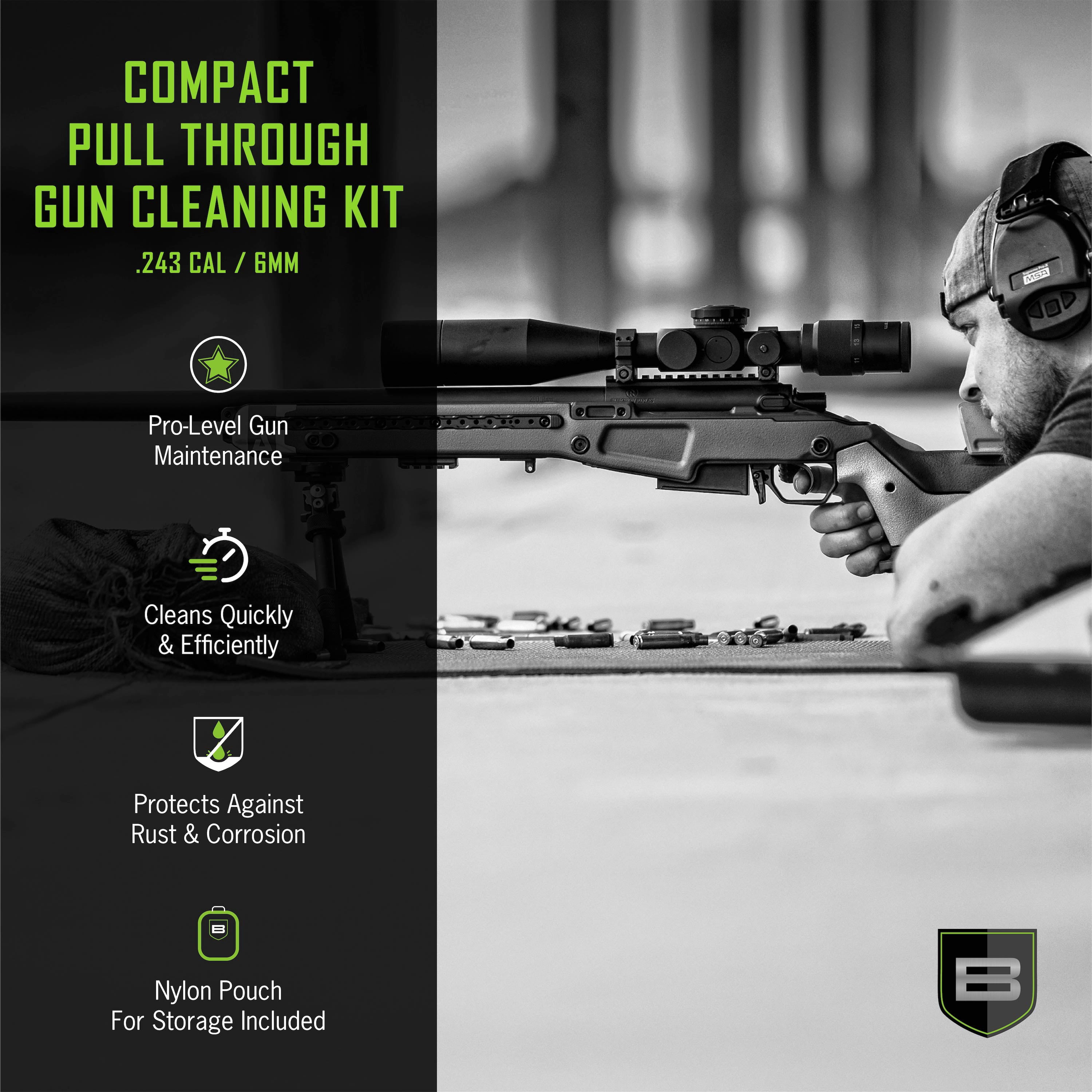Breakthrough Clean Technologies® Compact Pull Through (COP) Gun Cleaning Kit, .243 Caliber & 6mm, Multi-Color