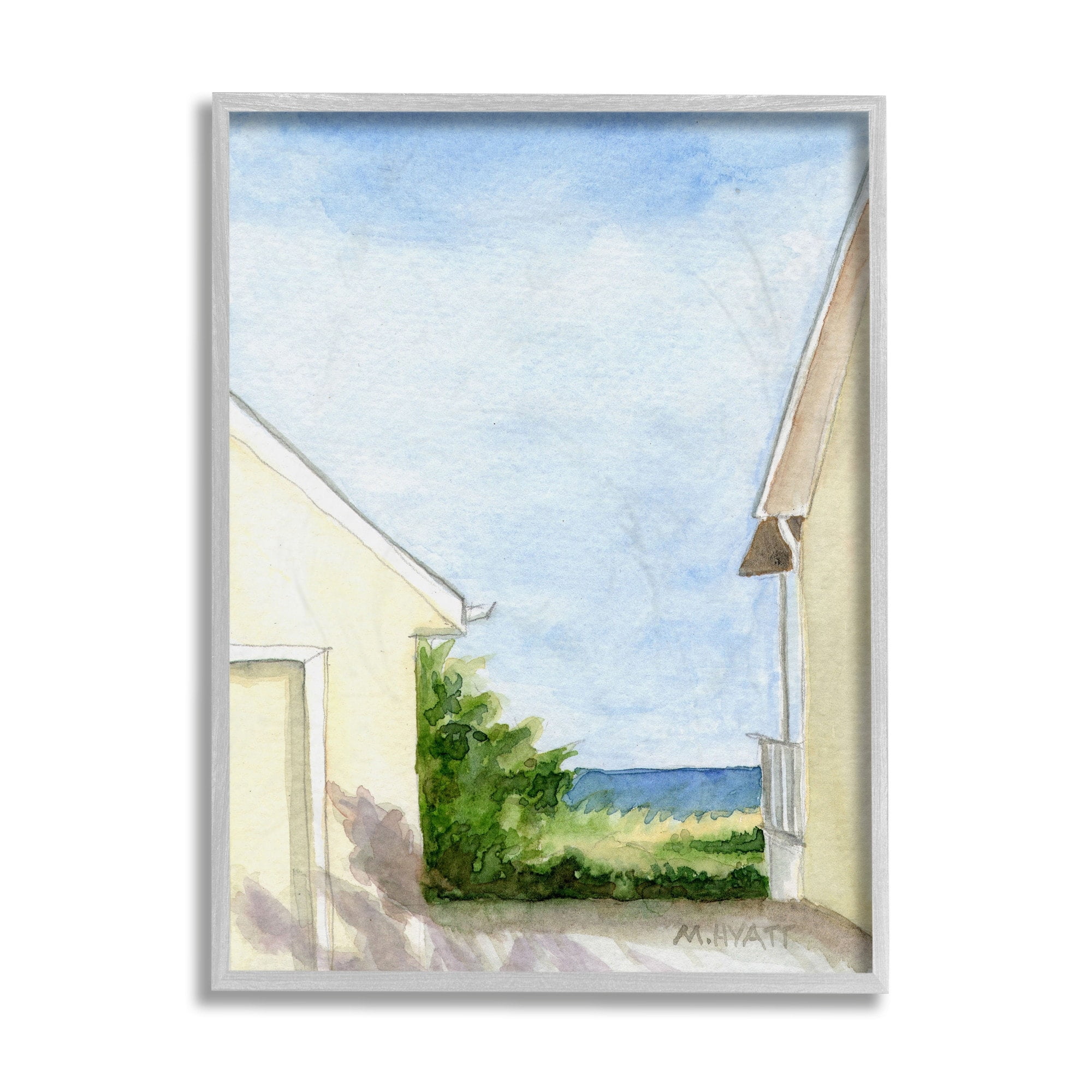 Stupell Industries Ocean Cliffside In-Between Beach Cottage Architecture Black Framed, 16 x 20, Design by Melissa Hyatt LLC
