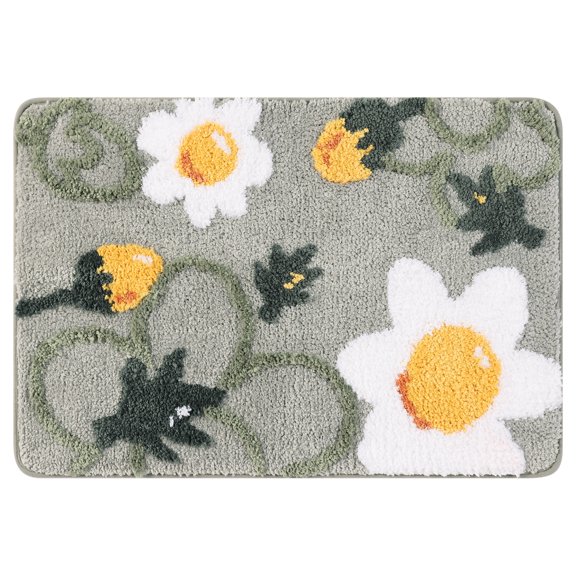 REGALWOVEN Microfiber Bathroom Rugs, Non-Slip Cute Flower Bath Mats, Soft Absorbent Plush Bath Rugs Machine Washable Grey 16" x 24"