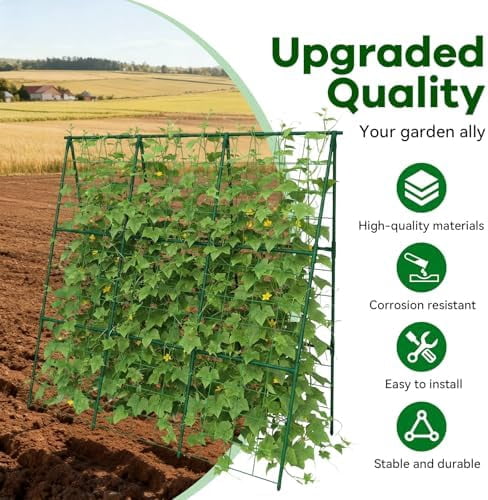 Cucumber Trellis - 49.4"*49.4" Metal Garden Trellis for Climbing Plants, Garden Trellis with Plastic-Coated Steel Pipe, A Frame Trellis for Cucumbers, Peas, Morning Glories(Green)