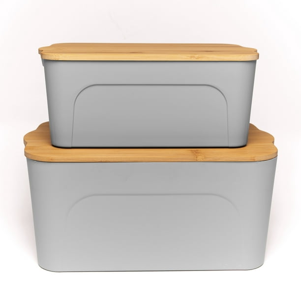 Plastic Storage Baskets With Bamboo, Clear Storage Boxes With Wooden Lids