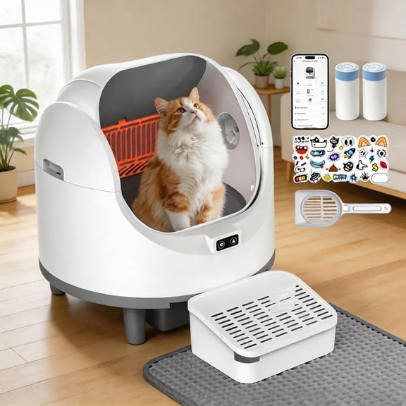 FANDLISS Smart Self-Cleaning Cat Litter Box, Wifi App Controlled Automatic Cat Toilet, Zero Pinch Safety System, Quiet Operation, Wide Entry Suitable for Cats 1.5-10kg, Supports Multiple Cat Litter