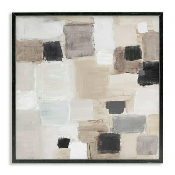 Stupell Industries Neutral Square Patchwork Abstract Painting Black Framed Art Print Wall Art, 12 x 12