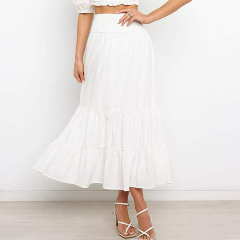 ★LEE★ Women's Cotton Pleated Long Skirt White LE2501SR02WH GZWYHT Skirts for Women,Maxi Skirt Ladies Solid Color