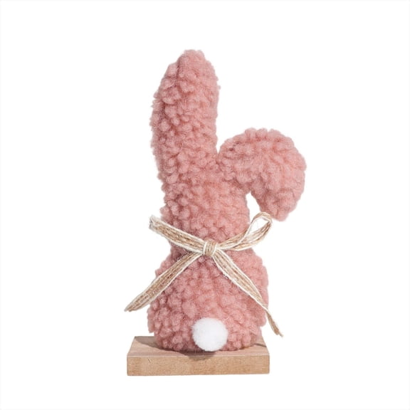 Yunuuuoa 2 Packs Easter Bunny Figurine Handcrafted Wooden Home Decor Spring Tabletop Decoration Centerpiece with Faux Fur Tail for Holiday Mantel Shelf Display