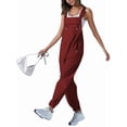 thumbnail image 3 of Women'S Casual Corduroy Overalls Sleeveless Adjustable Straps Jumpsuits for Women with Pockets Wine Red XL, 3 of 8