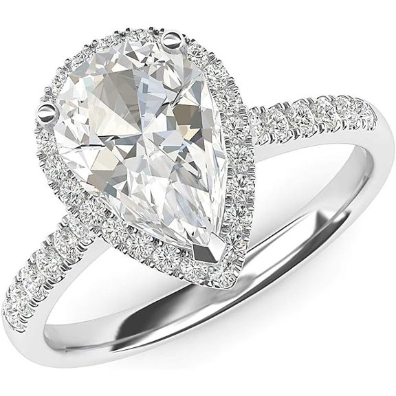 Excellent 3.00 CT White Gold Pear-Shaped Diamond Promise Bridal Ring Halo Engagement Ring