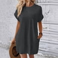 thumbnail image 3 of Vestido camiseta suave de manga corta holgado con bolsillos para mujer - Poliéster spandex, informal de verano - S-XXL, 3 of 7
