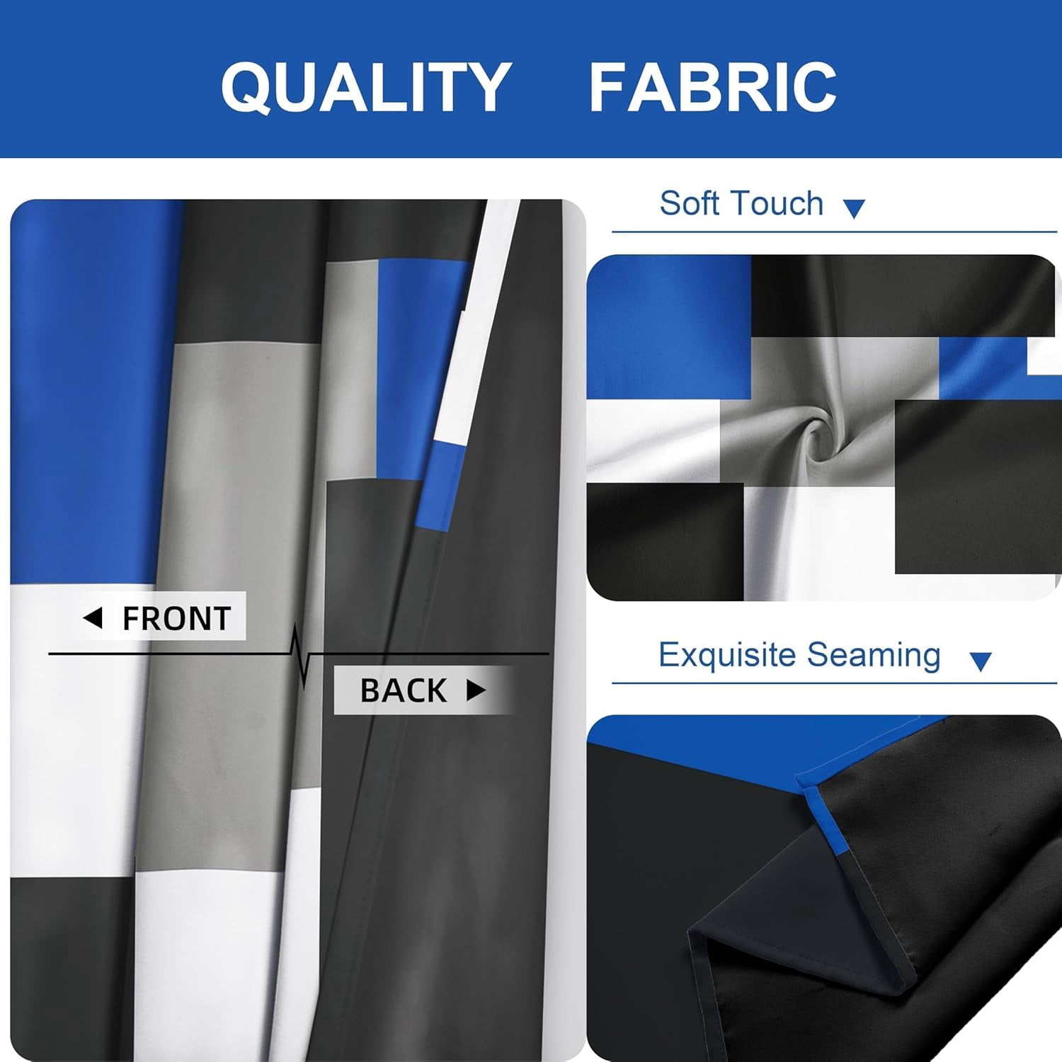 Tyrot 2 Panels Royal Blue Black 100% Blackout Curtains for Bedroom Modern Abstract  Curtains, 52" x 84"