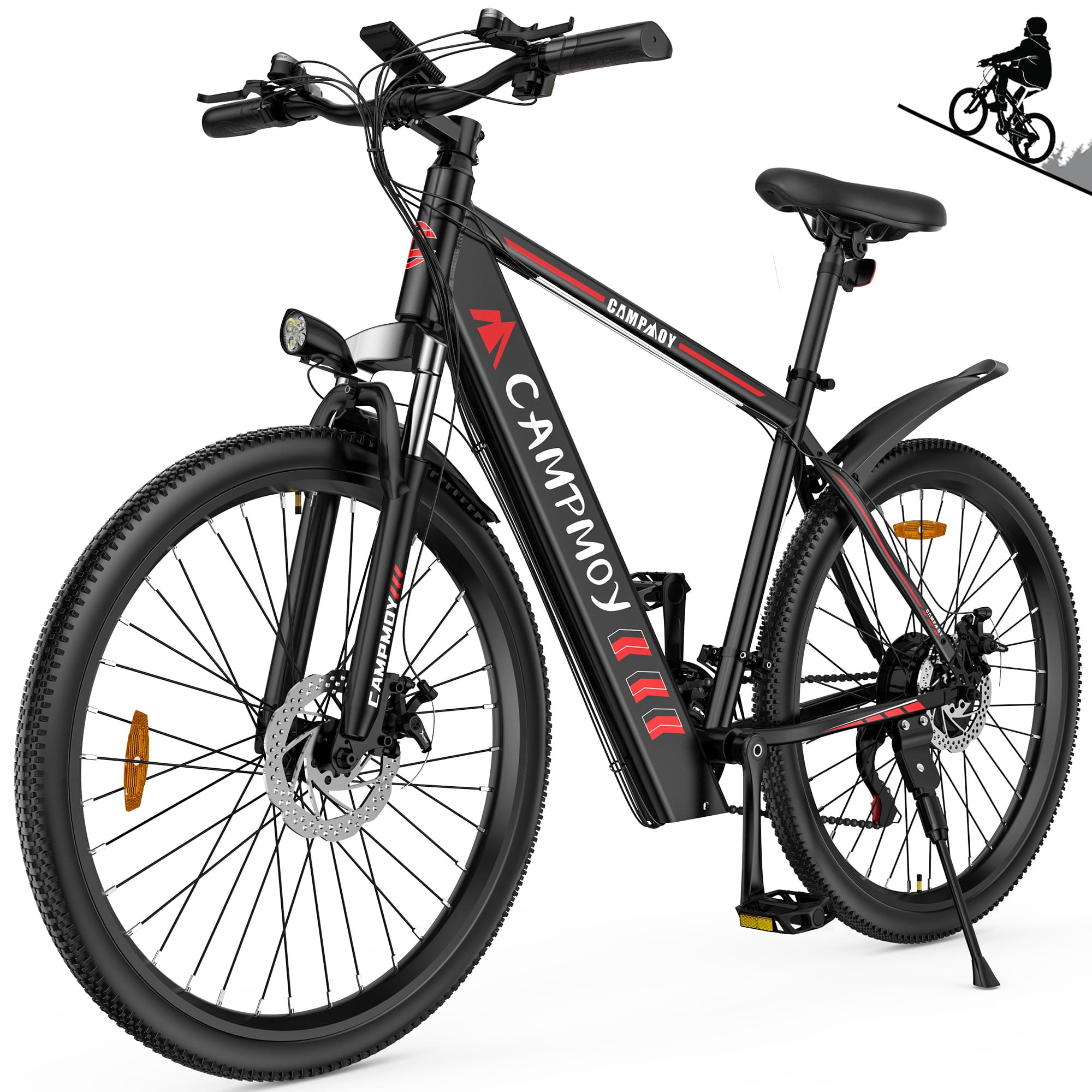 Campmoy Electric Mountain Bike, LCD Display, Built-in 36V Battery，350W Motor, 21- Speed Transmission, 5 Levels Electric/Pedal Assist Modes, 331LBS, Great for Commuting, Free Bike Lock