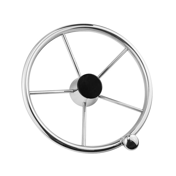 Sidaley Espejo de volante de barco de acero inoxidable pulido eje de 3/4 pulgadas 5 radios 25 grados 342mm Hardware de Kayak con tapa central Bombillas para automóviles Sidaley VI001888-00