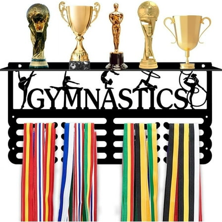 Gymnastics Medal Hanger Display Trophy Shelf Organizer 4 Lines Sports Medal Hanger Display Wall Mounted Award Display for Girls Competition Athlete Gift 15.8x7.8inch