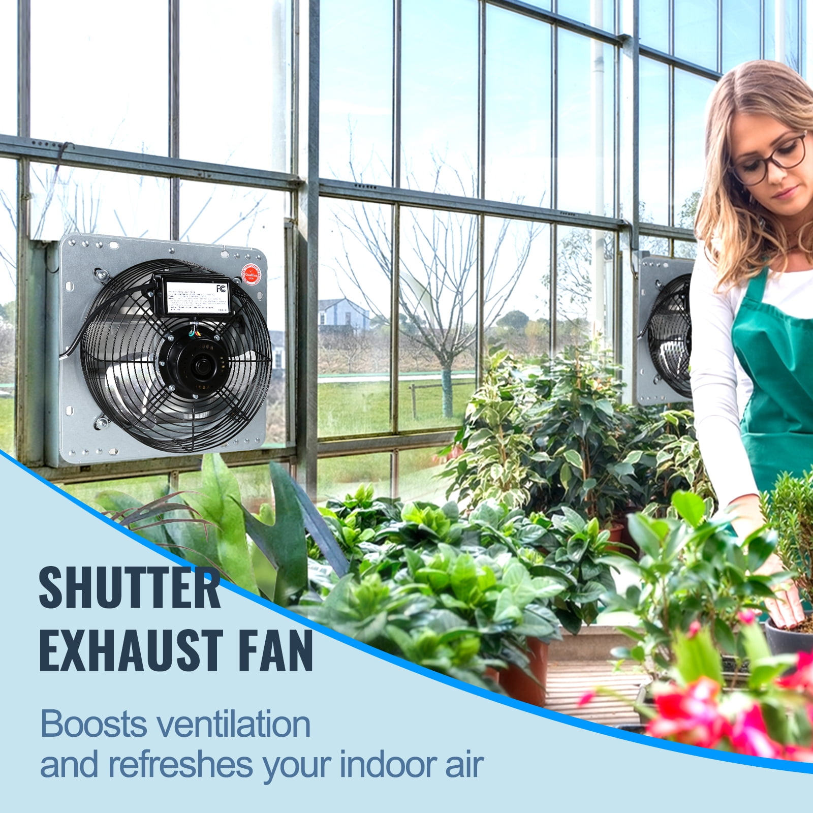 SKYSHALO 16" Aluminum 2000 CFM Shutter Exhaust Fan with 1450 RPM Speed for Shops, Silver