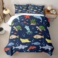 thumbnail image 2 of jejeloiu Deep Sea Animals Twin Quilt Set,Colorful Shark Fish Turtle Twin Coverlet Set For Boys,Blue White,2pcs, 2 of 7