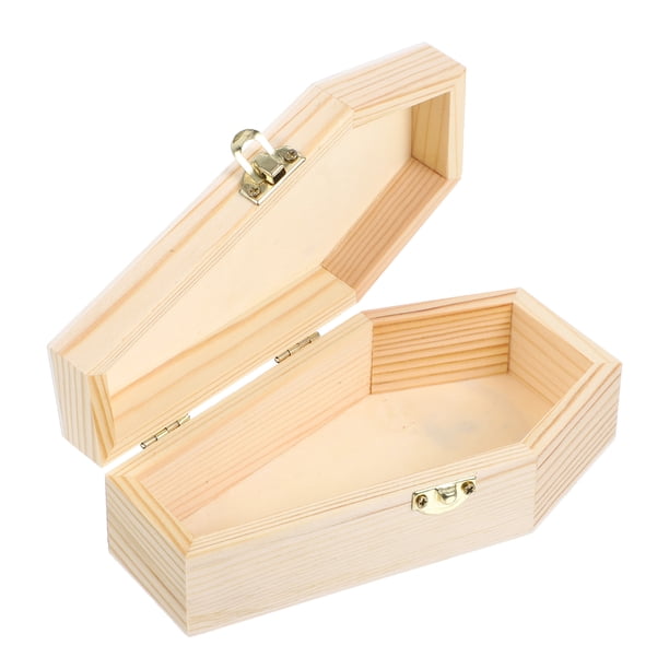 FELTECHELECTR Joyero de Halloween con forma de ataúd, caja de madera sin pintar