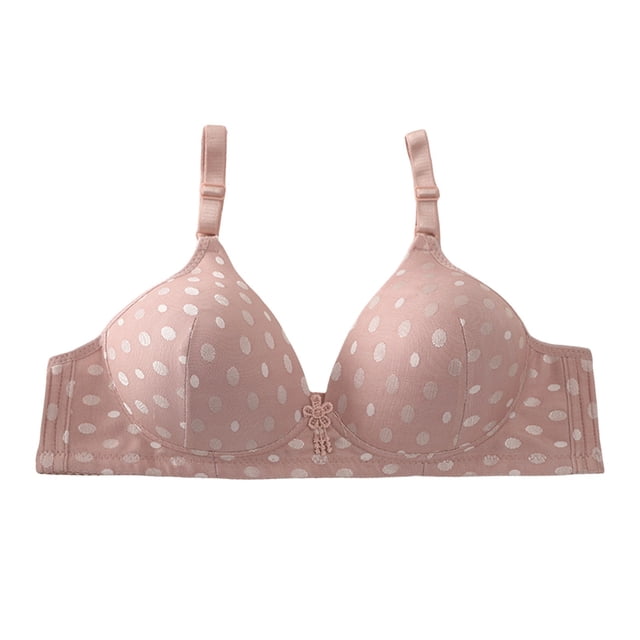 ManxiVoo Wireless Unlined Dot Print Bra Side Support Full Coverage Comfort Underwear for Women Plus Size M Size Pink