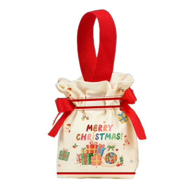 Leodye 1 Pieces Gift Christmas Drawstring Bag Christmas Candy Canvas Bag Christmas Eve Party Apples Drawstring Handbag Christmas Gift Bag