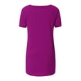 thumbnail image 5 of CFLVAEK Plus Size Tops for Women 2025 Loose Fit Round Neck Summer Tshirt Casual Short Sleeve Long T Shirt Blouse Solid Color Classic Fit Tees 2025 Purple XL, 5 of 5