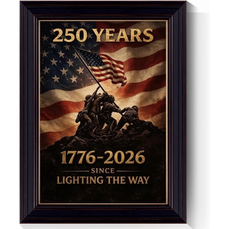 SHIRVA American Flag Tribute 1776-2026 Patriotic Soldiers Wall Art 8x10in Unframed Canvas 16x24in