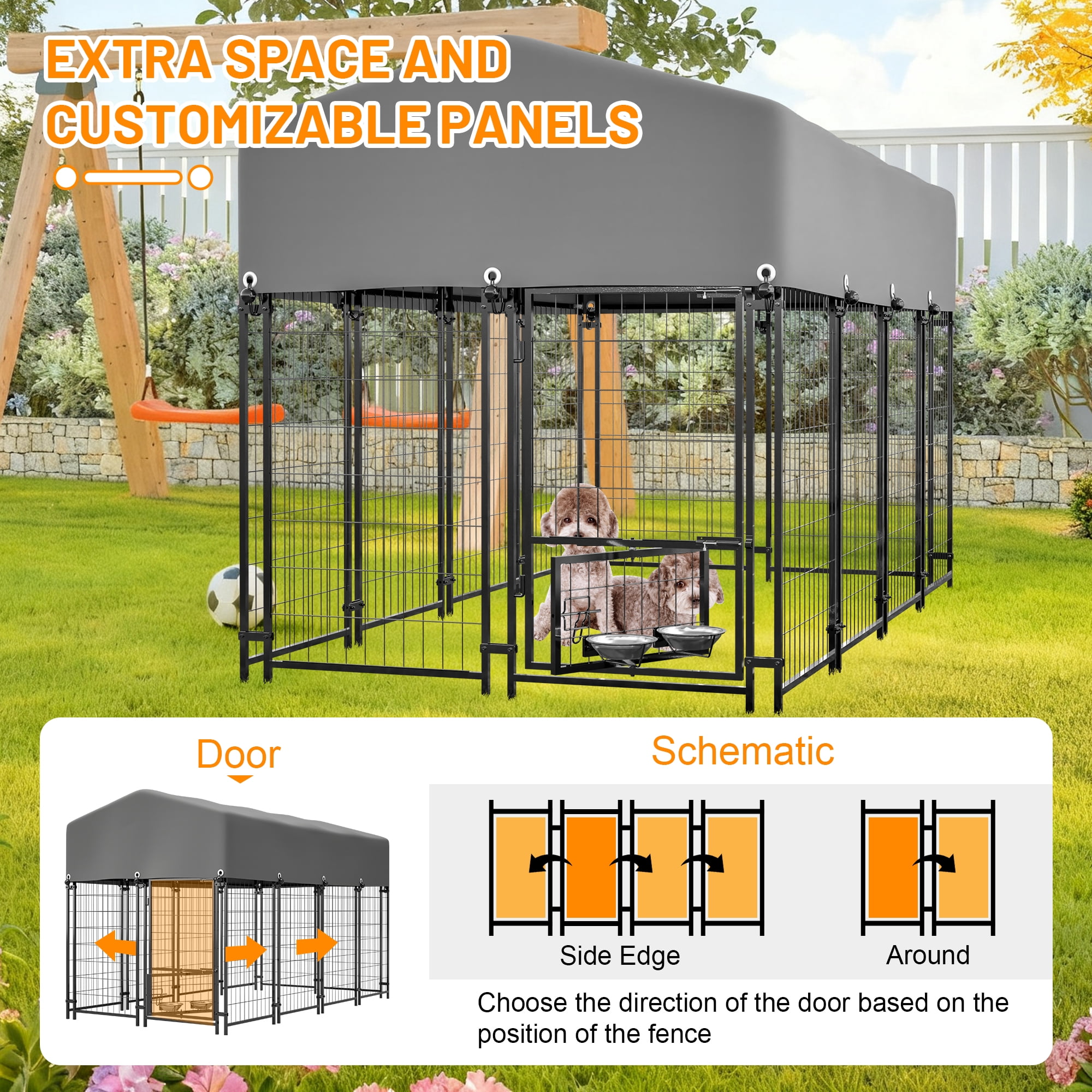 Villeston Universal Heavy Duty Medium Metal Dog Kennel Playpen with Sun/Rain Proof Top for Dog Cat Duck Chicken Outdoor Excerise (7.81'L x 4.23'W x 4.83'H)