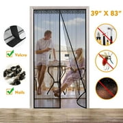 2PCS Home Anti Mosquito Curtains Magnetic Tulle Curtains Automatic Closing Screen Door For Kitchen Curtains 39"x82" Black