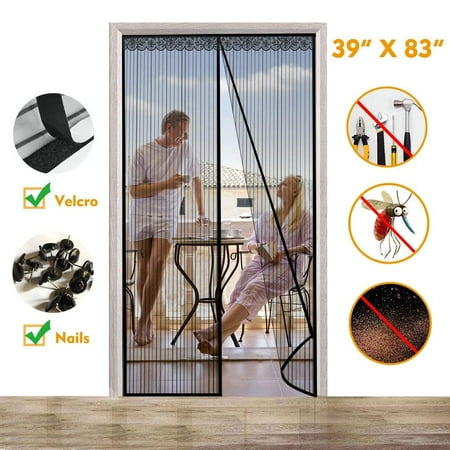 2PCS Home Anti Mosquito Curtains Magnetic Tulle Curtains Automatic Closing Screen Door For Kitchen Curtains 39"x82" Black