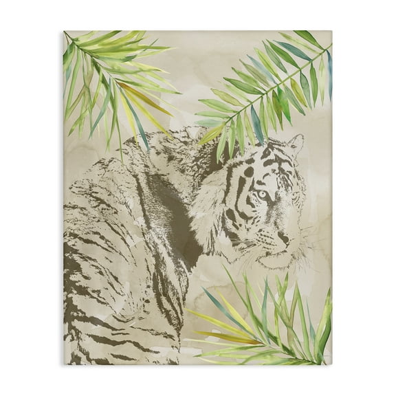 Stupell Industries Tiger Impression & Palms Animals Painting Wrapped Canvas Art Print Wall Art, 16 x 20
