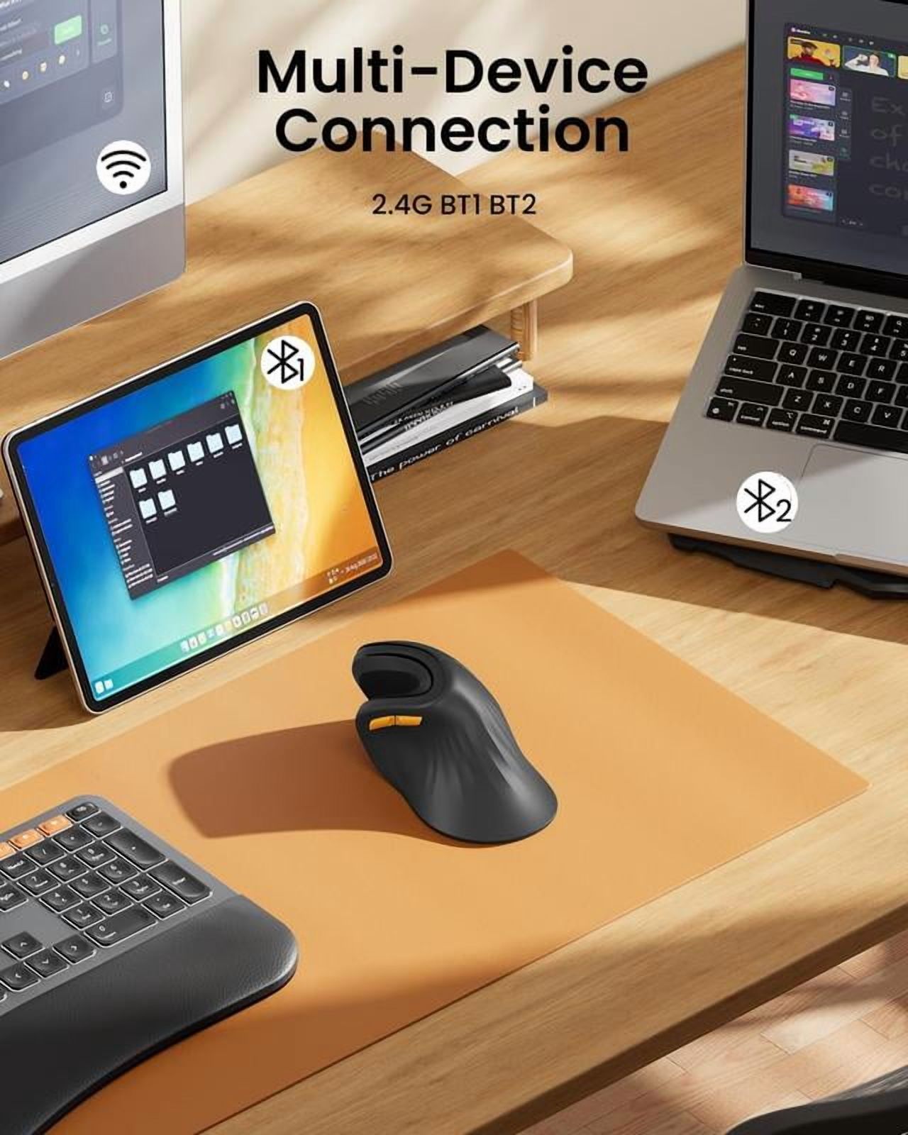 ProtoArc Ergonomic Vertical Mouse, EM11 NL Bluetooth Wireless Rechargeable Optical Mice with 3 Multi-Device, Adjustable DPI