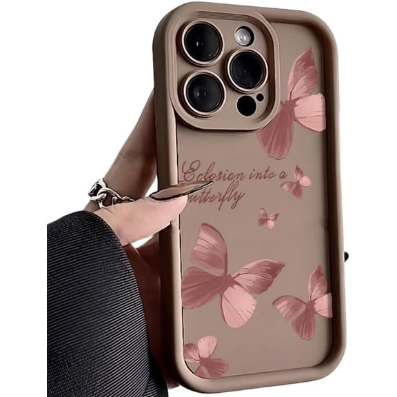 INS English Butterfly Phone Case, objektiv All Inclusive, kreativna moda, odporen na padce in udarce, za iPhone 15 14 13 12 11 Pro Max Plus XS XR 7 8 Phone Case (Brown,iPhone X/XS)