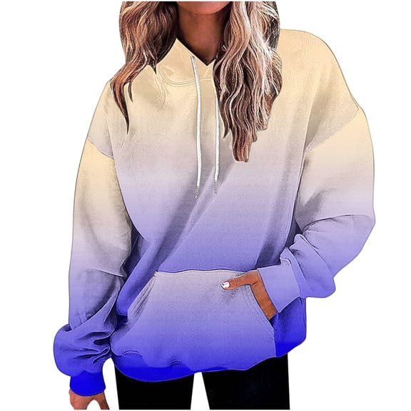 ITSAME Hoodie for Womens, Gradient Long Sleeve Casual Pullover Fashion Hooded Sweatshirt Beige M