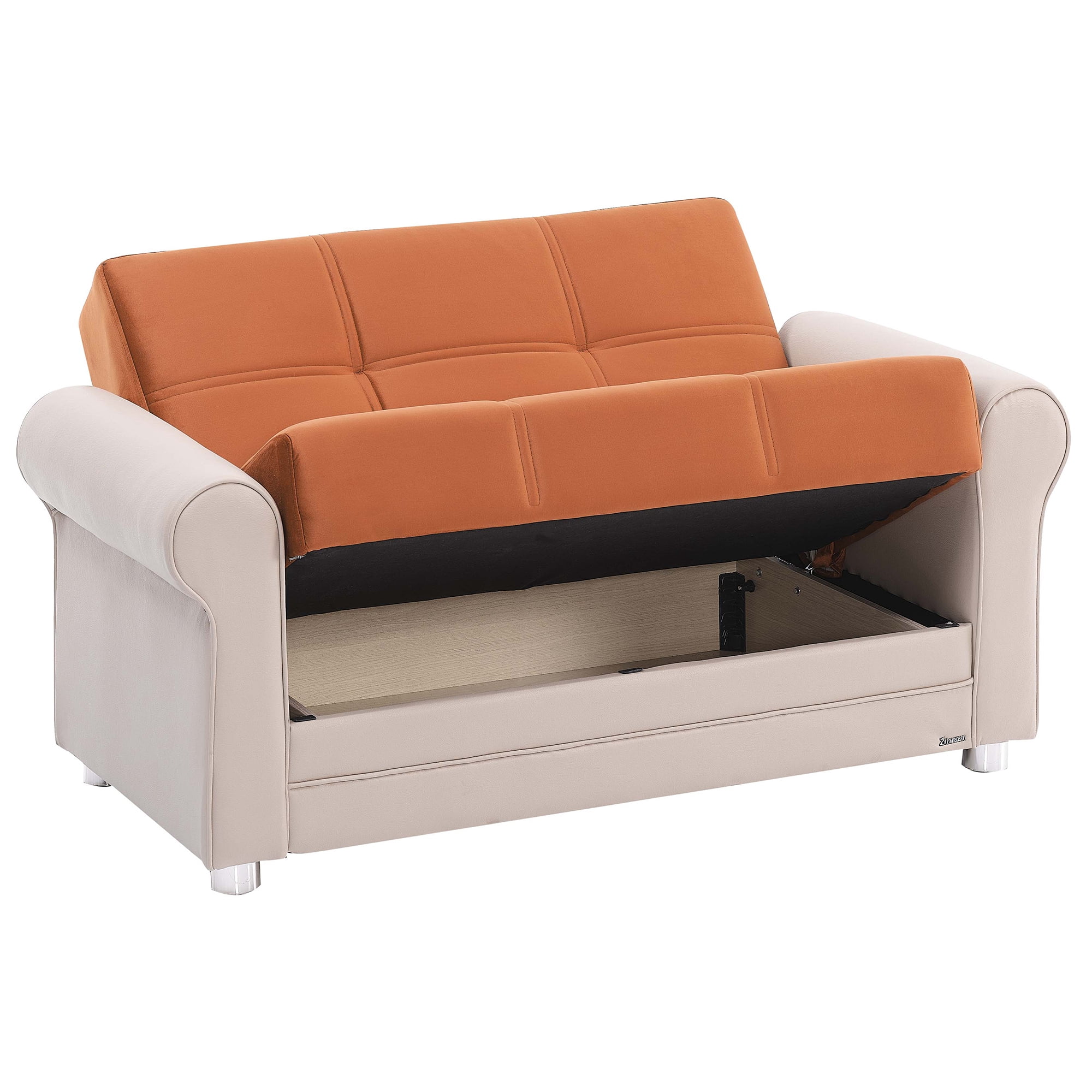 Ottomanson Convertible Sleeper Loveseat with Hidden Storage, Firm Seating, Orange