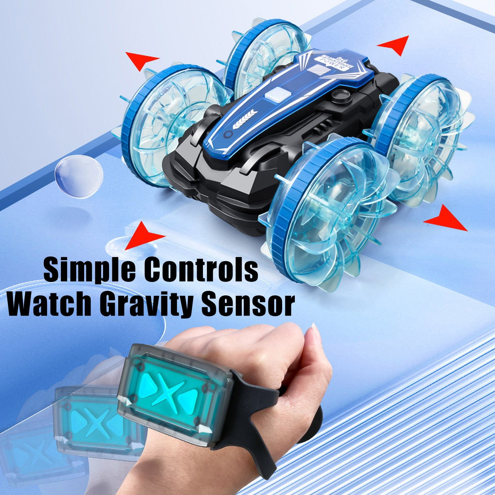 Amphibious Remote Control Car 4WD Double Sided 360° Rotating Off Road Stunt Vehicle | Water Land All Terrain | Shockproof PVC & ABS | Rechargeable | 6.1x6.1x3.1in | Gift Box