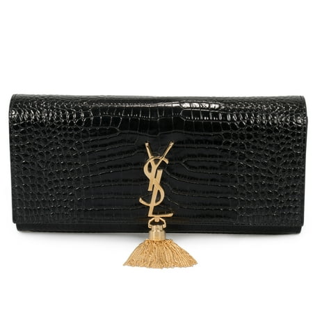 - Saint Laurent Kate Tassel Clutch in Embossed Crocodile Shiny Leather