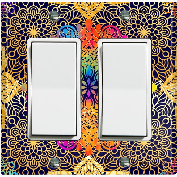 Metal Light Switch Plate Cover Rainbow Mandala Flower Tile Pattern MDL095