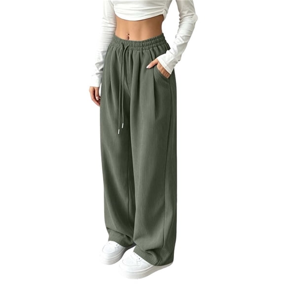 cocolona Womens Casual Curduroy Athletic Pants Elastic Waist Straight Wide Leg Gym Workout Running Pants with Pockets