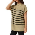 thumbnail image 4 of INSPIRE CHIC Women's Sleeveless Mock Neck Striped Sweater Vest Casual Cap Sleeve Knit Pullover Tank Tops L Khaki, 4 of 6