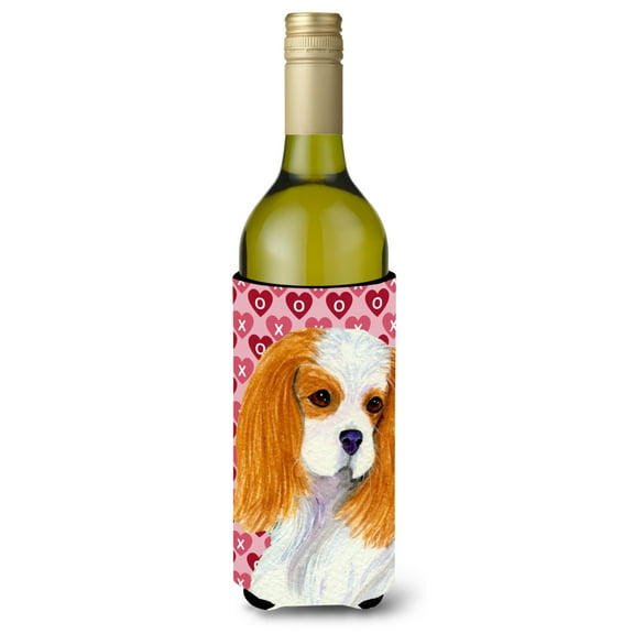 Cavalier Spaniel Hearts Love and Valentines Day Portrait Wine Bottle Hugger