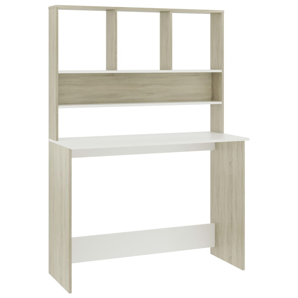 Canddidliike Home Office Student Study Writing Table with Open Storage in White and sonoma Oak